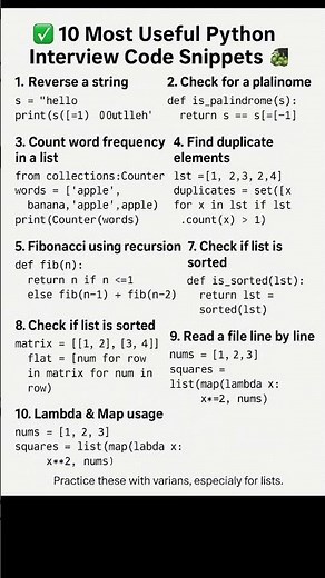 10 Python Code Snippets Every Coder Must Know 💻🔥 | Python Interview Prep