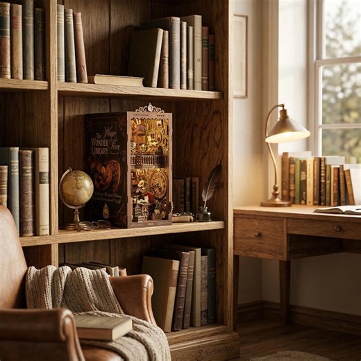 Book Nook DIY Kit Miniature Library Bookend Wooden Bookshelf Insert 3D Puzzle Decor Gift