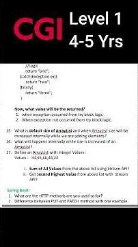 ✅ CGI | Java, Spring Boot Interview Questions | Level 1 | 4+ Yrs ✅ #java #springboot #microservices