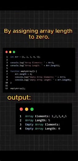 How to Empty an Array in #javascript | Top Interview Question Explained with Multiple Methods #webdevelopment #programming #coding #javascript #shortsreels | Glītch Dōrmant