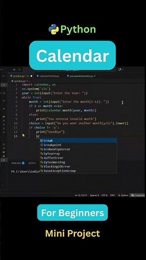 Calendar Program in Python Coding | Python Mini Project