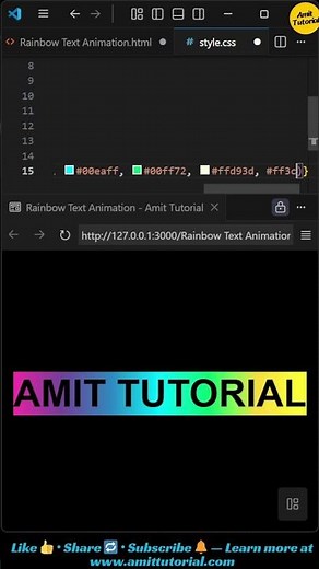 🌈 Rainbow Gradient Text Animation in HTML & CSS | 1-Minute Project | Amit Tutorial ‪@amittutorial5‬