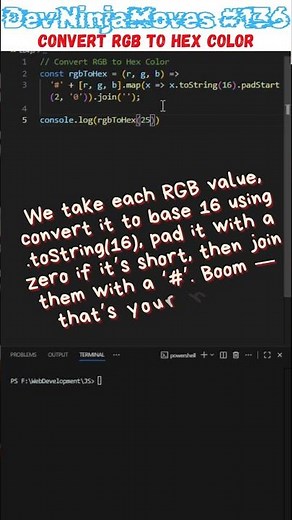 Convert RGB to Hex Color | Dev Ninja Moves 136 #javascript #coding #javascriptinterview