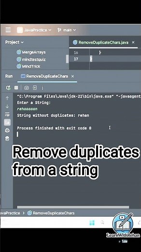 💡 Remove Duplicates from a String in Java | Easy & Fast Method#coding #learnwithrehan #java