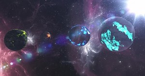 Futuristic Alien Planets Floating in Cosmic Nebula Animation