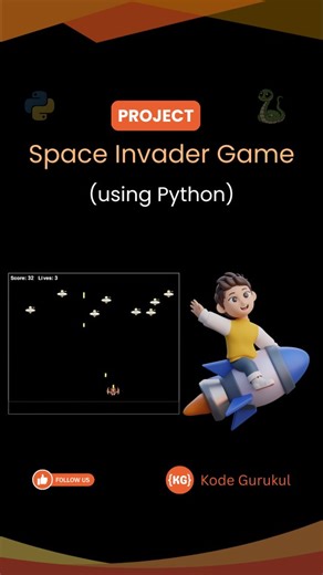 kodegurukul on Instagram: "🔥Space Invaders game using Python.🔥 💡Beautiful Space Invaders game Made using Python and Tkinter. 👉👉Code: Comment "Game" for code LINK. . . Follow ❤️@kodegurukul_webmaster❤️ for more interesting videos like this. . . Hastags🏷️ : #spaceinvaders #game #spacegame #python #pythongame #pythonproject #html #html5 #css3 #pygame #csstricks #cssanimation #learnhtml #learncss #csstips #csstipoftheday #webdeveloper #ui #ux #uidesign #uxdesign #webdesign #webdevelopment #fro