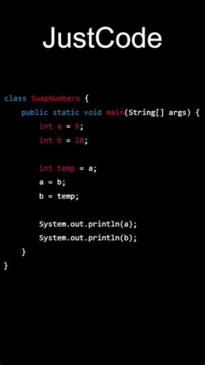 Code 15:-Java Swap Two Numbers: The Easiest Way | Java Series | JustCode |#coding #programming