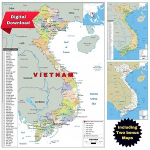 Printable VIETNAM Political Map Digital Download and 2 Bonus Topography & Roads for School, Travel Offices, Business and Home Decor A3 Size - Etsy Australia