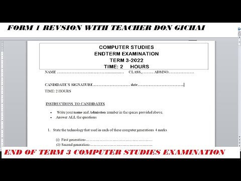 FORM 1 Computer Studies Examination | End of Year Computer Studies Exam Revision | End of term 3