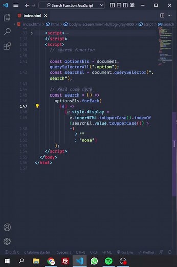 5 lines of Javascript for Search Function | Search Bar Javascript | Search Box Working Javascript