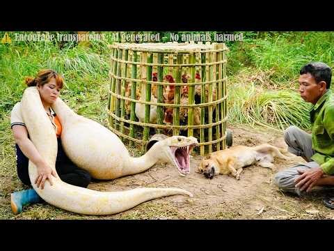 72 Hours to Build a Giant Python Trap Using Chickens – Brave Dog Rescue Mission 🐍🐕