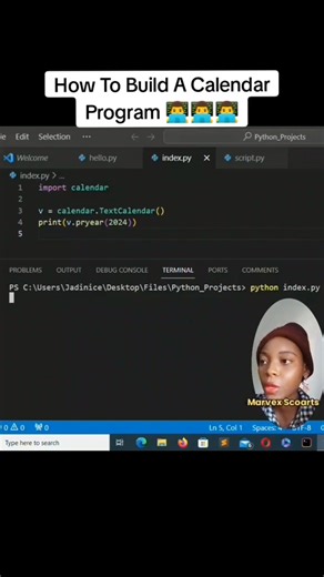 How To Build A Calendar Program | Python Tutorial For Beginners 👩🏻‍💻🚀 #programming #jadexartsacademy #softwaredevelopment #webdevelopment #FREE #Coding #tips #foryouシ #marvexscoarts #project | Jadexarts Academy
