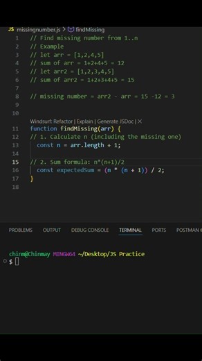 Find Missing Number in Array | #javascript #shorts #coding #programming