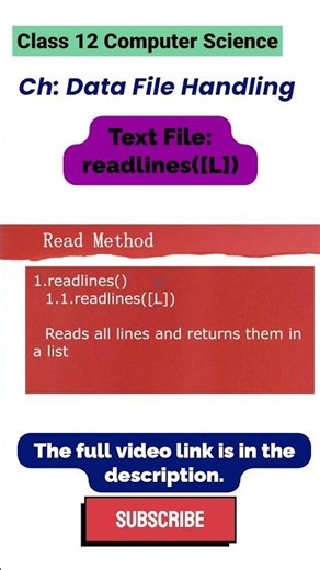 TEXT FILE - readlines() Data File Handling Class 12 CS #shortsfeed #shortsfeed #class12cs #cbse