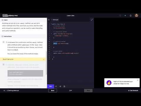 Learn Java - 3.2 OOP Java Methods | Codecademy Walkthrough