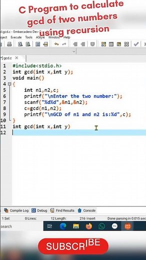 C Program to calculate gcd of two numbers using recursion #coding #ccode #programminglanguage