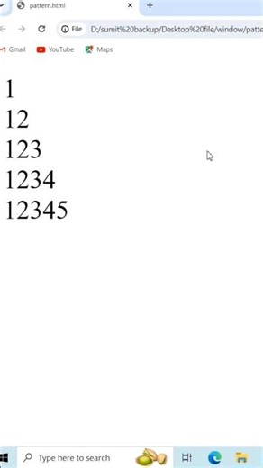 || JavaScript Pattern OF Number 💯 || Number Pattern #shorts #java #javascript #pattern #coding #html