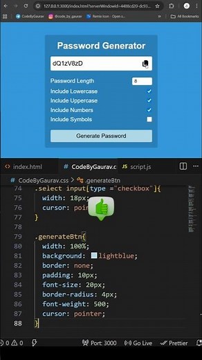 🔥Strong Password Generator using HTML CSS JavaScript #coding#webdevelopment #htmlcss