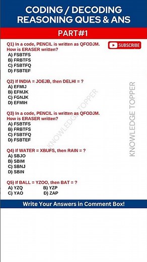 Coding Decoding Reasoning Tricks | Coding Decoding Questions and Answers Test Preparation