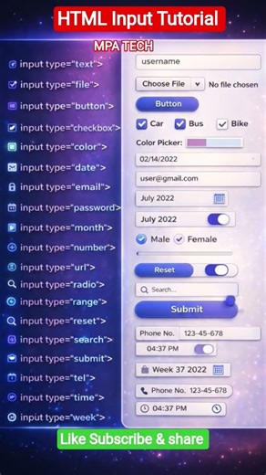 HTML Input Tags List Tutorial For Beginners I Input tags in html I Web Developement #html #coding