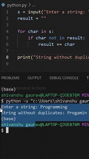 how to remove duplicate from a string ( python for beginners ) #python #string