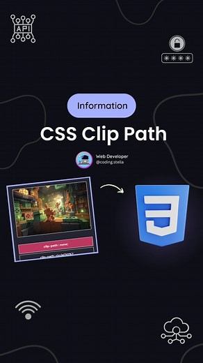 CSS Clip path Property 🤯😎 CSS clip-path lets you cut an element into cool shapes - like circles, triangles, or any custom design 😍 ✅ You can use shapes like circle(), ellipse(), polygon(), or inset() to make your designs look more creative and unique. It’s perfect for adding fun shapes and effects to your website! 🎨 🧑‍💻 Basic Syntax - .circle { clip-path: circle(50%); } ❤️ Hit the heart icon and show your love to this video 💜 | 📲 Comment down your thoughts and doubts ✍️ | 🌸 Share with y
