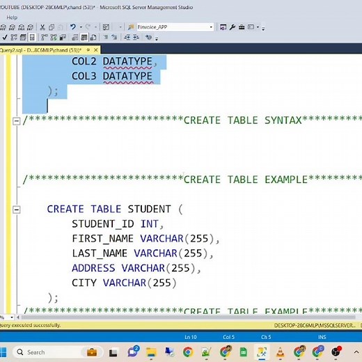 CREATE TABLE IN SQL | SQL SERVER l SQL SERVER FOR BEGINNERS 2024