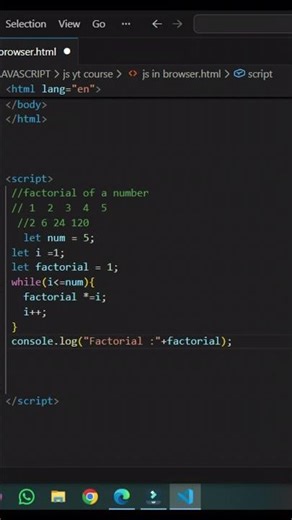 While loop 🔁 | Factorial program using while loop #coding #frontendcourse #javascript