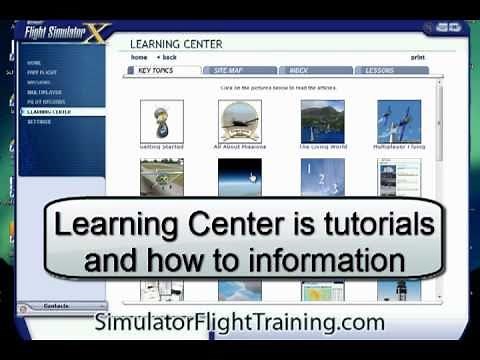 Microsoft Flight Simulator X program tutorial showing basic menus and setup