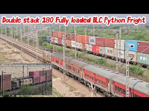 Ajmer Jammu Tawi pooja SF Overtakes Fully loaded Double Stack Python freight BLC Train