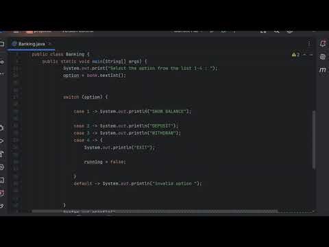 simple banking project using switch case and while loop in java