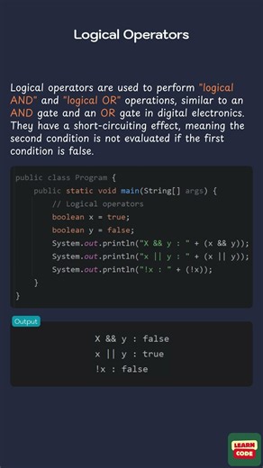 Logical Operators (Java Operators)