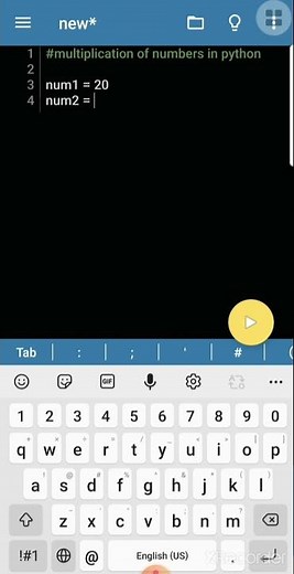 multiplication of two numbers in python | python programming | using mobile ide| v.14(part 8)