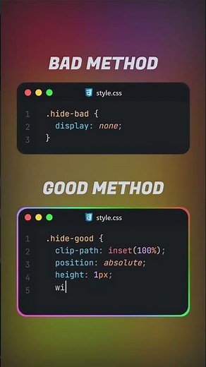 Stop using `display: none;`! 🛑 Do this for accessible CSS hiding. ✨ #CSS #WebDev #Accessibility