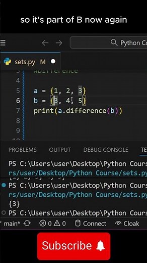 Difference of Sets in Python #coding #pythonanddjangofullstackwebdeveloper
