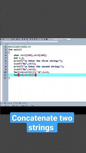 C program to concatenate two strings without using library function#coding