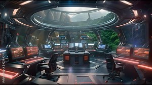 sci fi control room huge room futuristic sensors computers screens maps, Generative AI