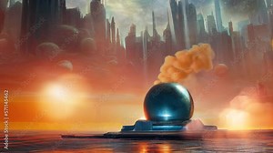 Alien cities animated scene dynamic cinemagraph scifi, alien civilization, cities on other planets, sci-fi cities, surreal buildings, intergalactic cities, alien planet, landscape (generative AI, AI)