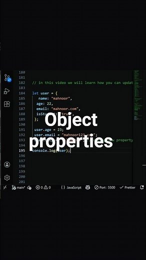 How to Update Object Properties in JavaScript ⚡ Easy Way #shorts #coding #javascript #css