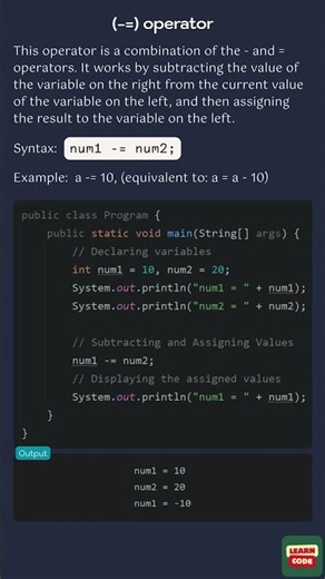 (-=) operator (Assignment Operators in Java)