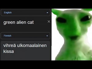 green alien cat in different languages meme