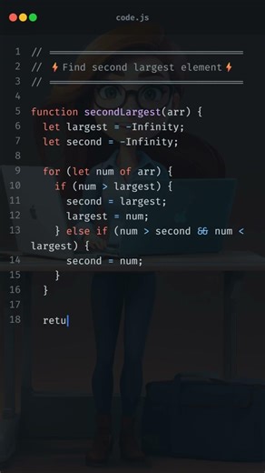 Find Second Largest Element in Array (JavaScript Interview Logic)