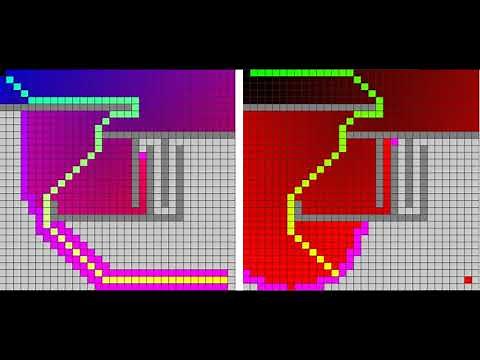 A* (A star) vs Dijkstra's algorithm pathfinding grid visualization - JavaScript