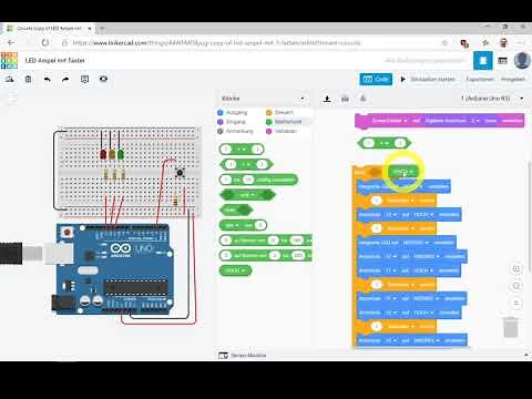 LED-Ampel mit einem Taster steuern. Arduino mit Tinkercad programmieren