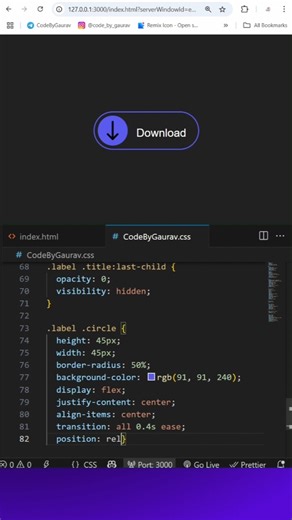 ⚡ Animated Download Button with HTML & CSS #webdevelopment #htmlcss #animation #shorts