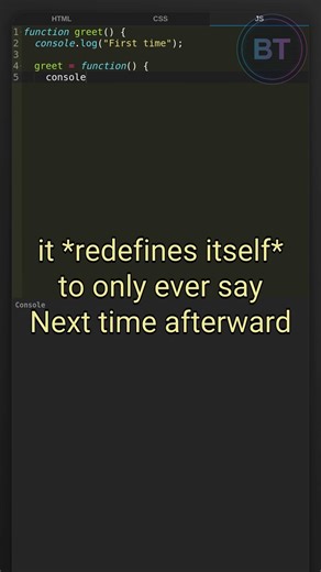 JavaScript Trick: A Function That Changes Itself #javascript