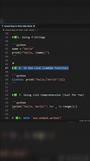 Top 10 Concise Ways to Print "Hello, World!" in Python #coding #python #programminglanguage