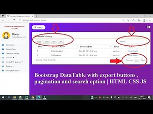Bootstrap Datatable with export buttons , pagination and search option || HTML CSS JS