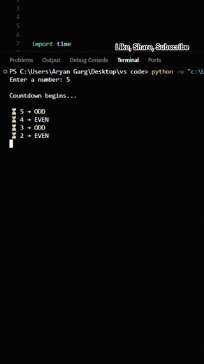 60/100—Python Code [Smart Countdown with Visual Logic] #codequest.#coding #python #cursor #ytshorts