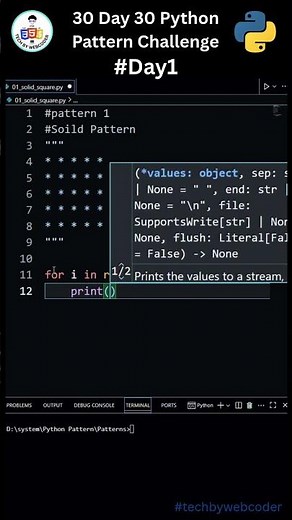 Day 1: Easy Soild Square Pattern in Python | 30 Days of Code | #techbywebcoder